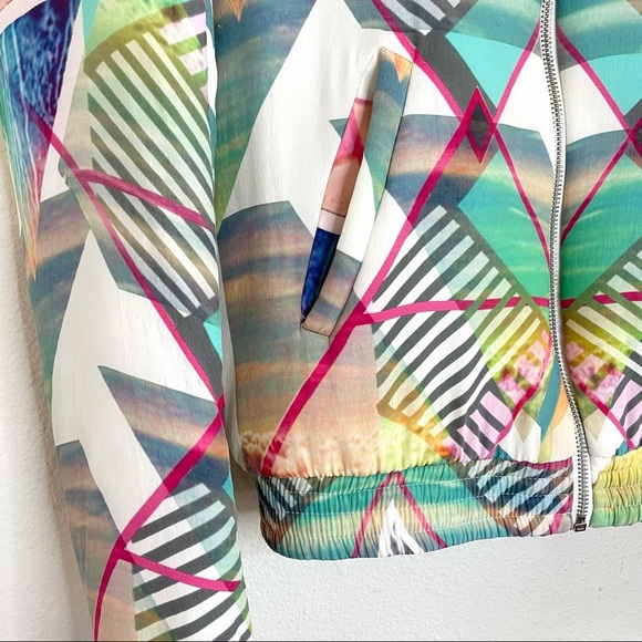 Maje Silk Bomber Jacket Multicolor Abstract Print Size 36 XS - Small - Picture 8 of 16